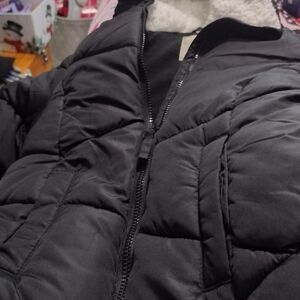 Cozy Black PufferLinedJacket for KidsSz 7/8 FleeceLined Hood Water&WindResistant